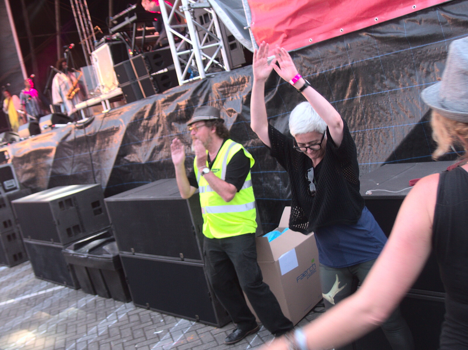 The stage crew get into the groove from Beatyard Festival, Dún Laoghaire, County Dublin, Ireland - 5th August 2018
