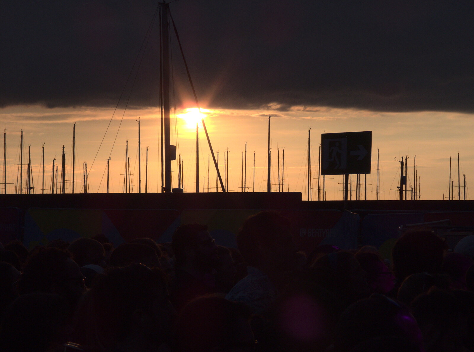 The masts in the nearby marina in the sunset from Beatyard Festival, Dún Laoghaire, County Dublin, Ireland - 5th August 2018