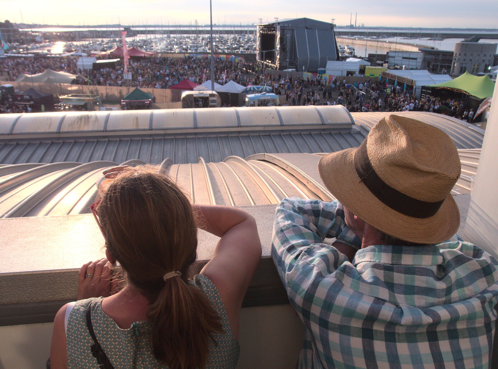 Isobel and Wayne look out over Beatyard from Beatyard Festival, Dún Laoghaire, County Dublin, Ireland - 5th August 2018
