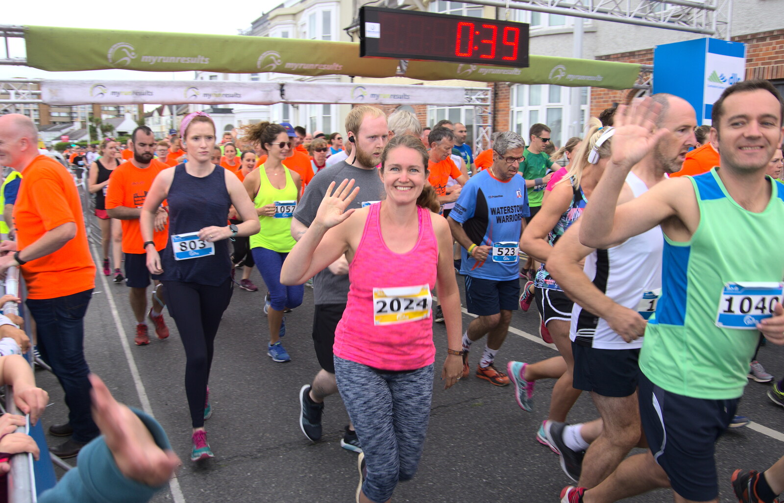 Isobel waves from The Dún Laoghaire 10k Run, County Dublin, Ireland - 6th August 2018
