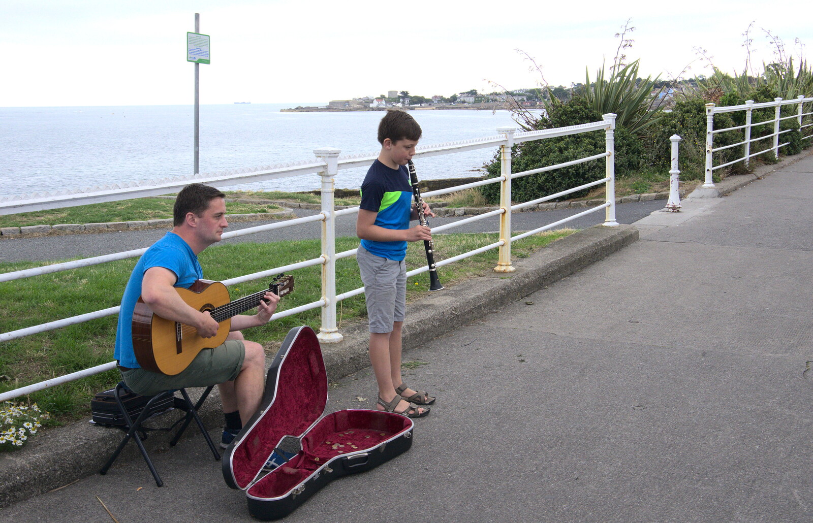 A father/son busking combo, with clarinet from The Dún Laoghaire 10k Run, County Dublin, Ireland - 6th August 2018