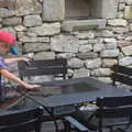 Harry pokes standing water on a table, A Trip to Carcassonne, Aude, France - 8th August 2018