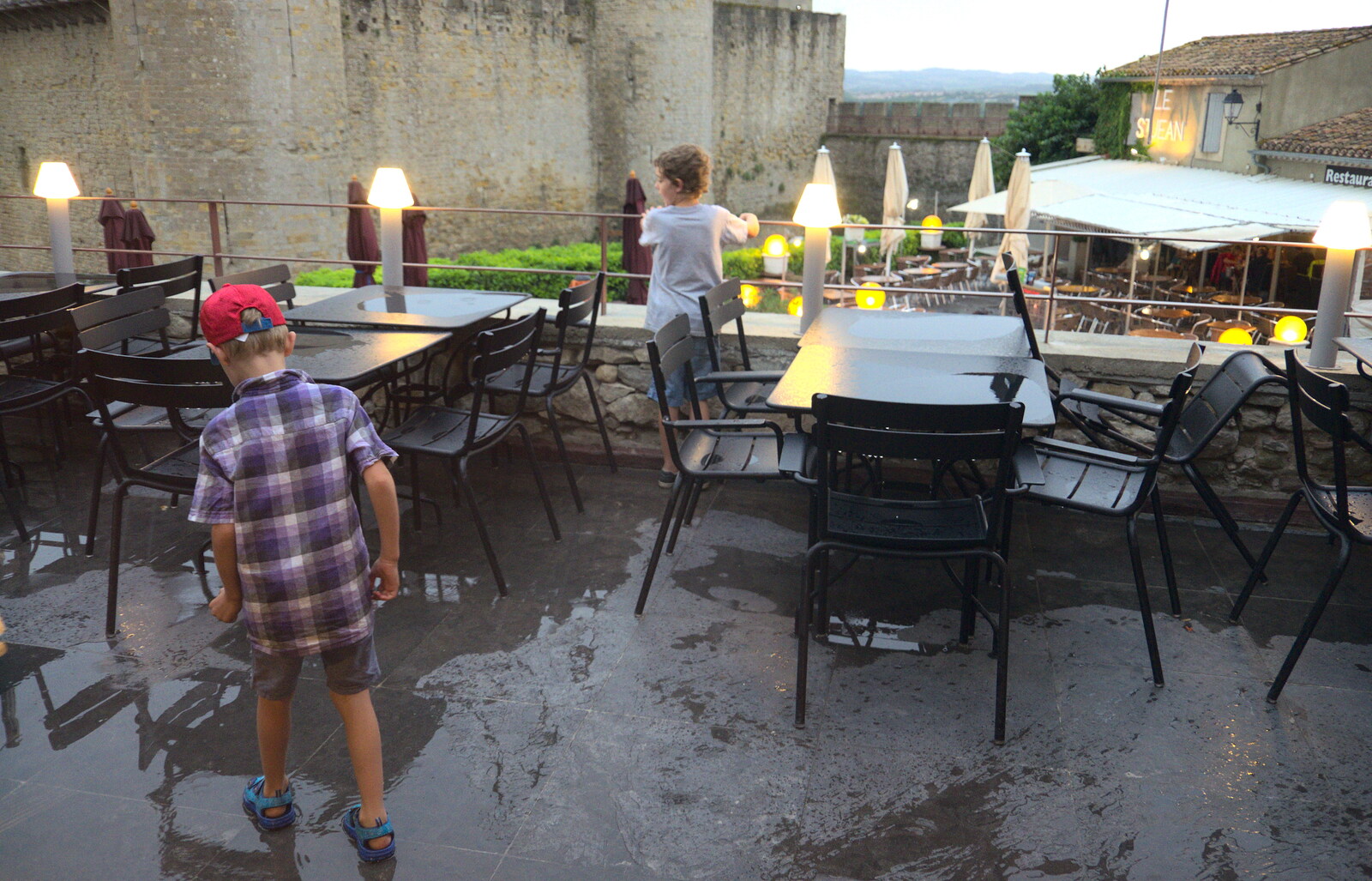 The boys on the terrace at Le Créneau restaurant from A Trip to Carcassonne, Aude, France - 8th August 2018