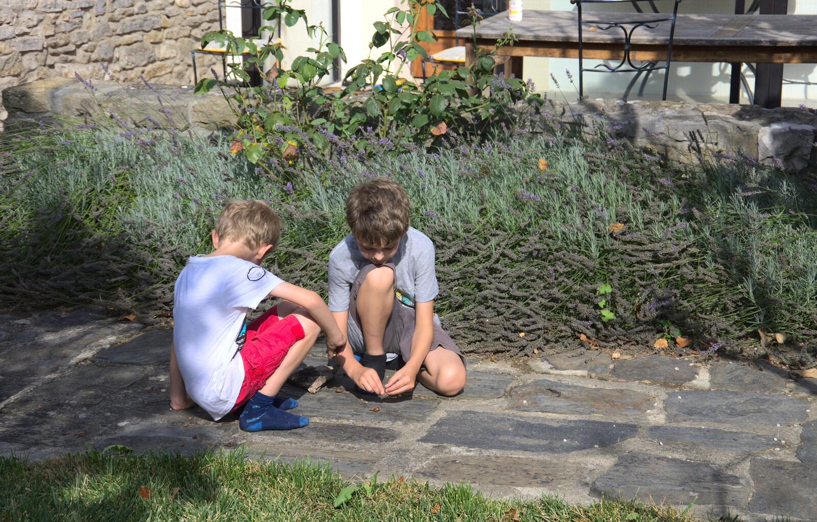 The boys play on the path from A Trip to Carcassonne, Aude, France - 8th August 2018