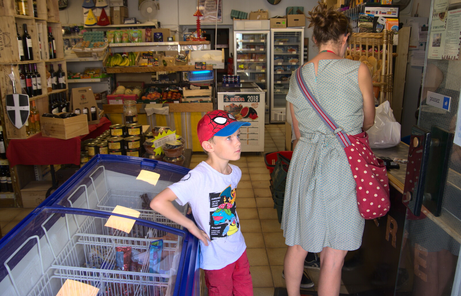 Harry looks around whilst Isobel buys bread from A Trip to Carcassonne, Aude, France - 8th August 2018