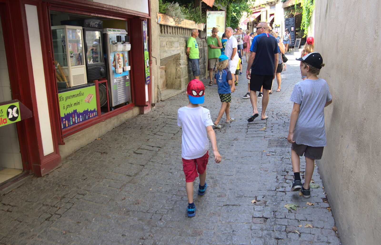 The boys stride off from A Trip to Carcassonne, Aude, France - 8th August 2018