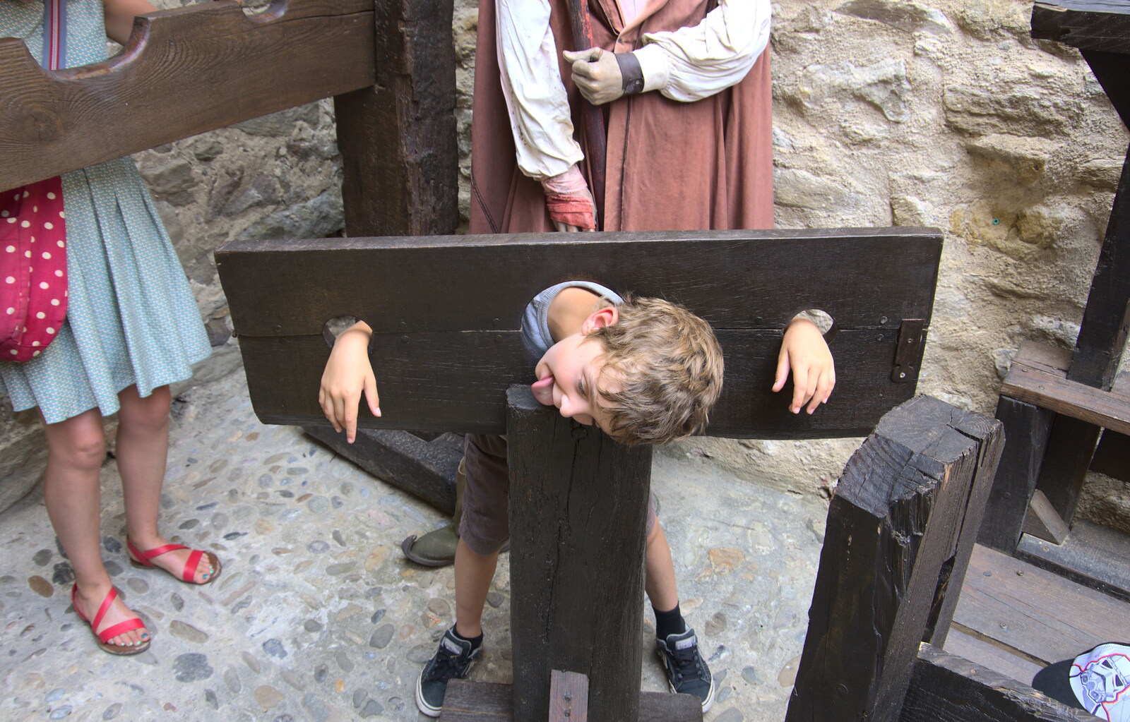 Fred in the stocks from A Trip to Carcassonne, Aude, France - 8th August 2018