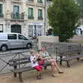 Harry and Isobel wait outside, A Trip to Carcassonne, Aude, France - 8th August 2018