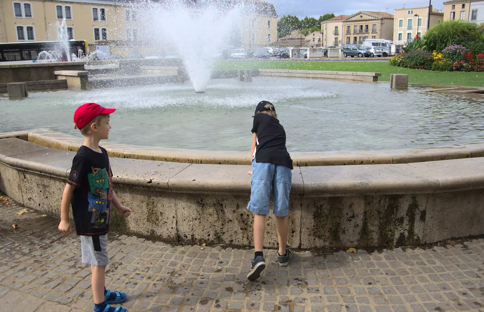 The boys play in a fountain, from Abbaye Sainte-Marie de Lagrasse and The Lac de la Cavayère, Aude, France - 10th August