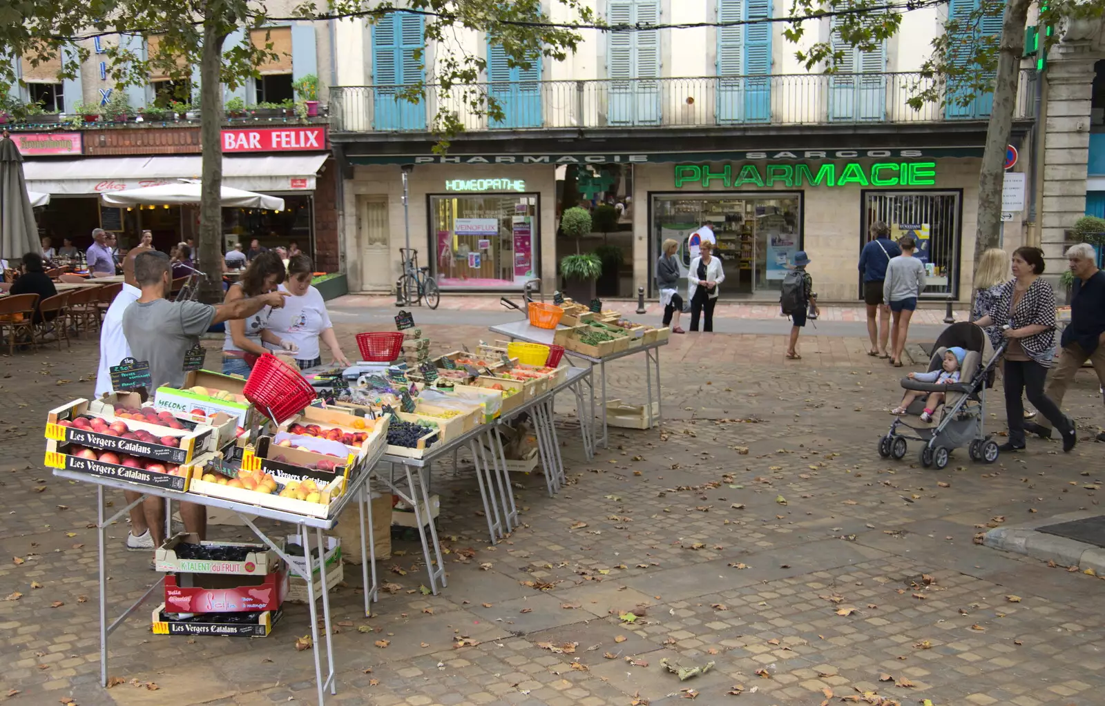 More fruit stalls, and the ever-present pharmacie, from Abbaye Sainte-Marie de Lagrasse and The Lac de la Cavayère, Aude, France - 10th August