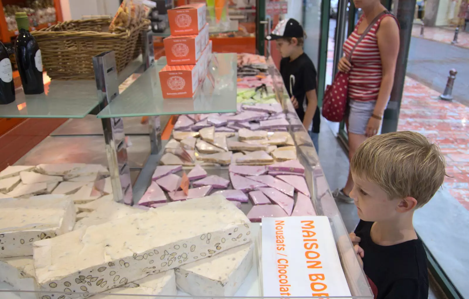 Harry stares at nougat, from Abbaye Sainte-Marie de Lagrasse and The Lac de la Cavayère, Aude, France - 10th August