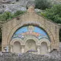 Harry spots a door into the mountain with God on it, Abbaye Sainte-Marie de Lagrasse and The Lac de la Cavayère, Aude, France - 10th August