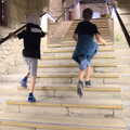 The boys run up some steps, Abbaye Sainte-Marie de Lagrasse and The Lac de la Cavayère, Aude, France - 10th August