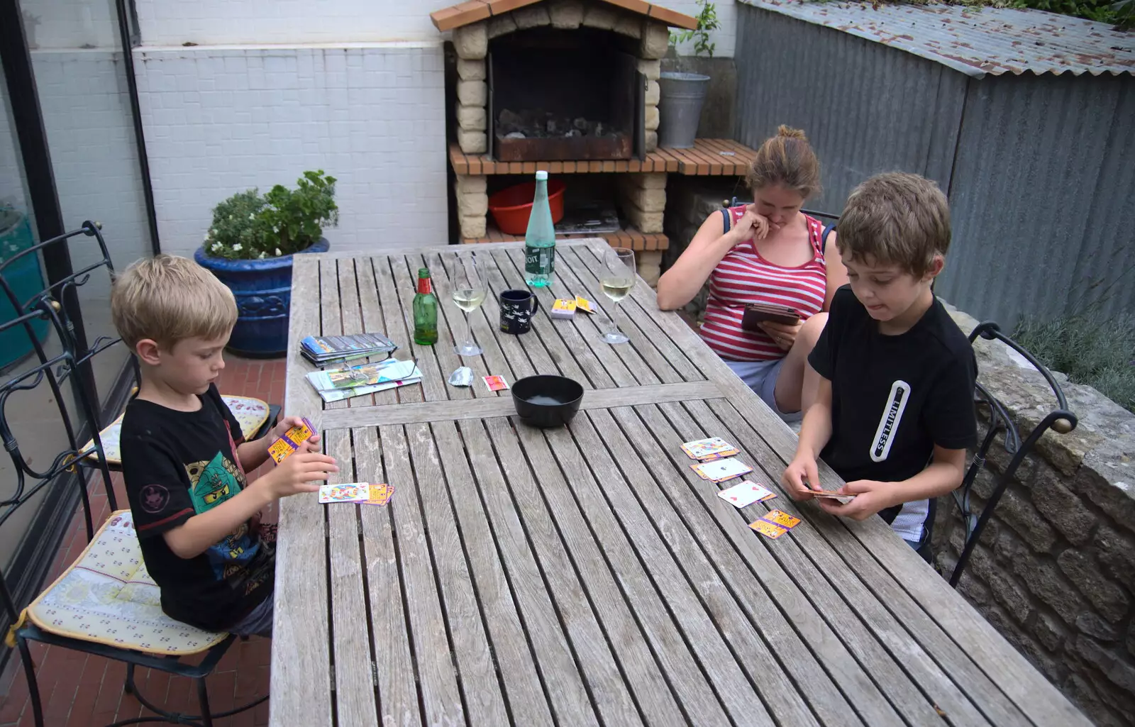 Back at the house, we play cards for a bit, from Abbaye Sainte-Marie de Lagrasse and The Lac de la Cavayère, Aude, France - 10th August