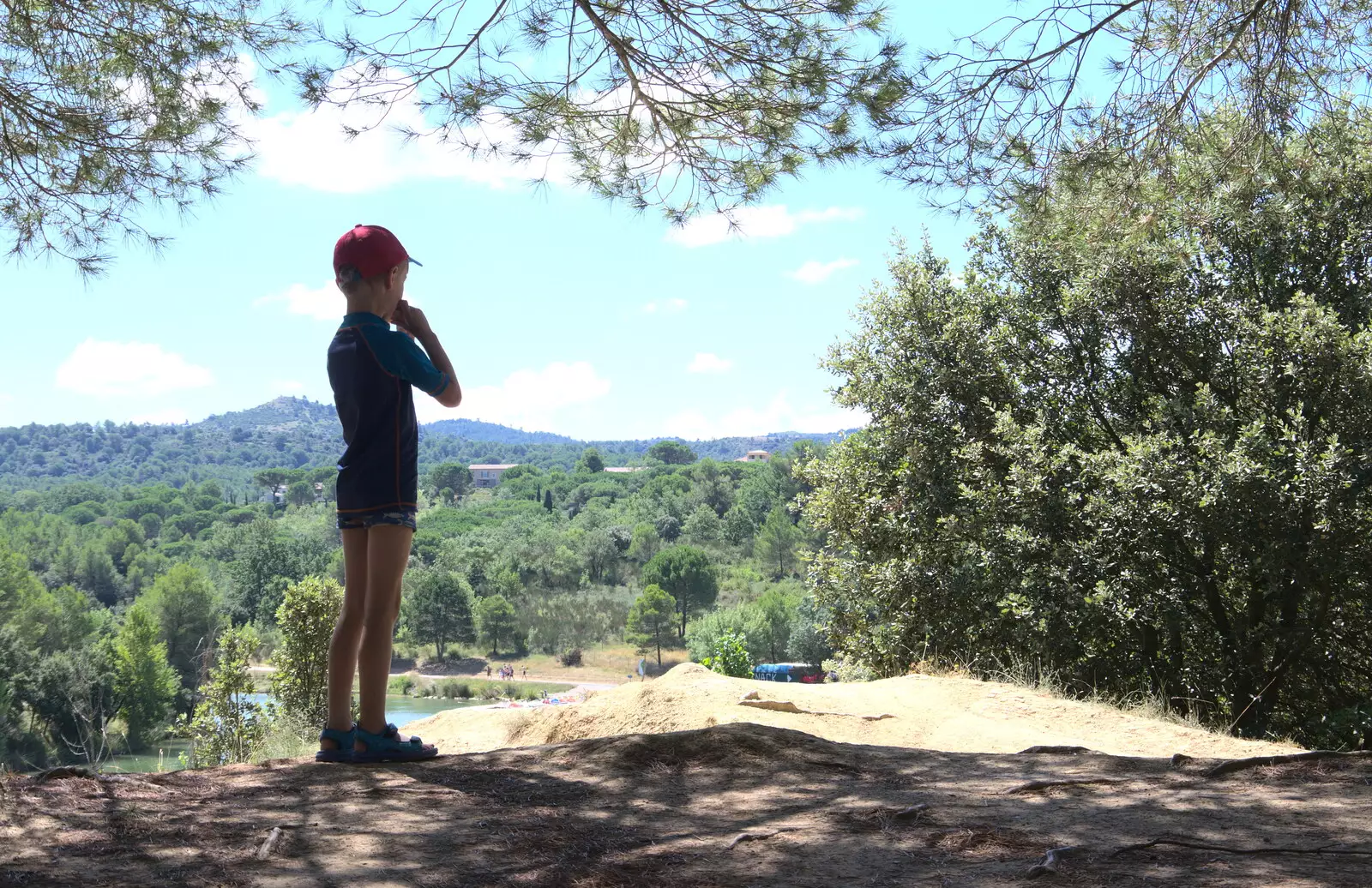 Harry looks out from our eyrie, from Abbaye Sainte-Marie de Lagrasse and The Lac de la Cavayère, Aude, France - 10th August