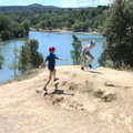 The boys run around on top of a hill, Abbaye Sainte-Marie de Lagrasse and The Lac de la Cavayère, Aude, France - 10th August