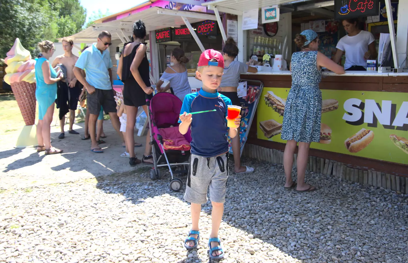 Harry gets a slushy, from Abbaye Sainte-Marie de Lagrasse and The Lac de la Cavayère, Aude, France - 10th August