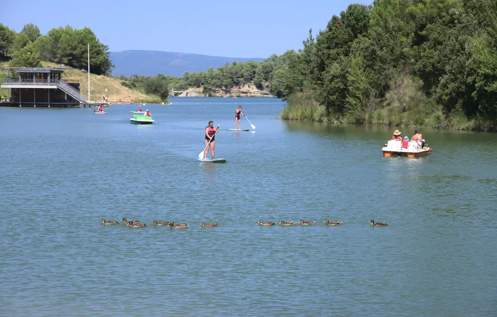 Standing surfboard-canoe things and some ducks, from Abbaye Sainte-Marie de Lagrasse and The Lac de la Cavayère, Aude, France - 10th August