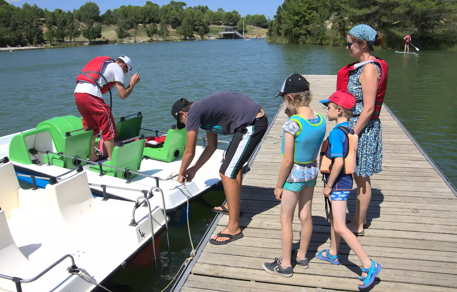 We hire a pedalo for half an hour, from Abbaye Sainte-Marie de Lagrasse and The Lac de la Cavayère, Aude, France - 10th August