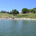 The beach is now heaving, as seen from the pedalo, Abbaye Sainte-Marie de Lagrasse and The Lac de la Cavayère, Aude, France - 10th August