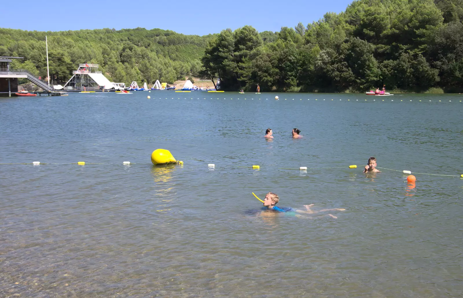 Harry sort-of-snorkels about, from Abbaye Sainte-Marie de Lagrasse and The Lac de la Cavayère, Aude, France - 10th August