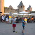 The boys in the square, Abbaye Sainte-Marie de Lagrasse and The Lac de la Cavayère, Aude, France - 10th August
