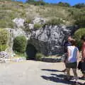 The tour group assembles by a small door to the cave, Le Gouffre Géant and Grotte de Limousis, Petanque and a Lightning Storm, Languedoc, France - 12th August 2018