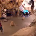 The tour guide pretends to hold up the cave, Le Gouffre Géant and Grotte de Limousis, Petanque and a Lightning Storm, Languedoc, France - 12th August 2018