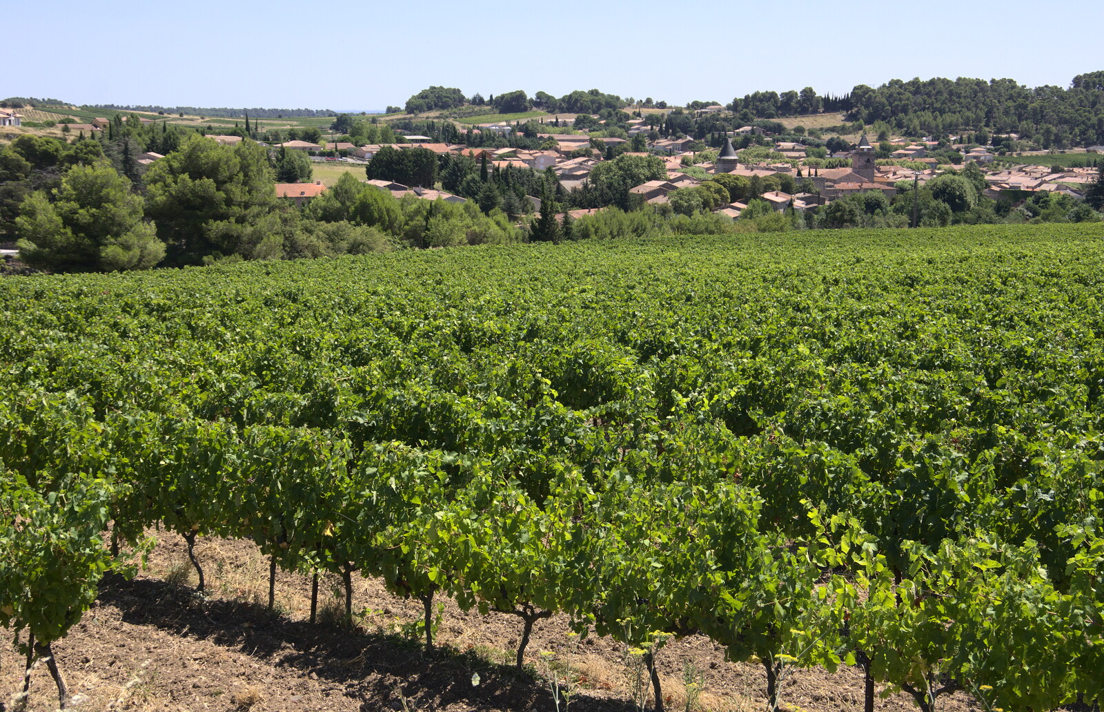 The town of Villeneuve de Minervois and some vines from Le Gouffre Géant and Grotte de Limousis, Petanque and a Lightning Storm, Languedoc, France - 12th August 2018
