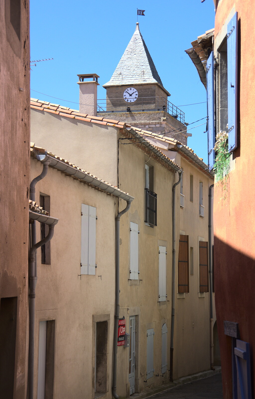 Villeneuve back street and clock tower from Le Gouffre Géant and Grotte de Limousis, Petanque and a Lightning Storm, Languedoc, France - 12th August 2018