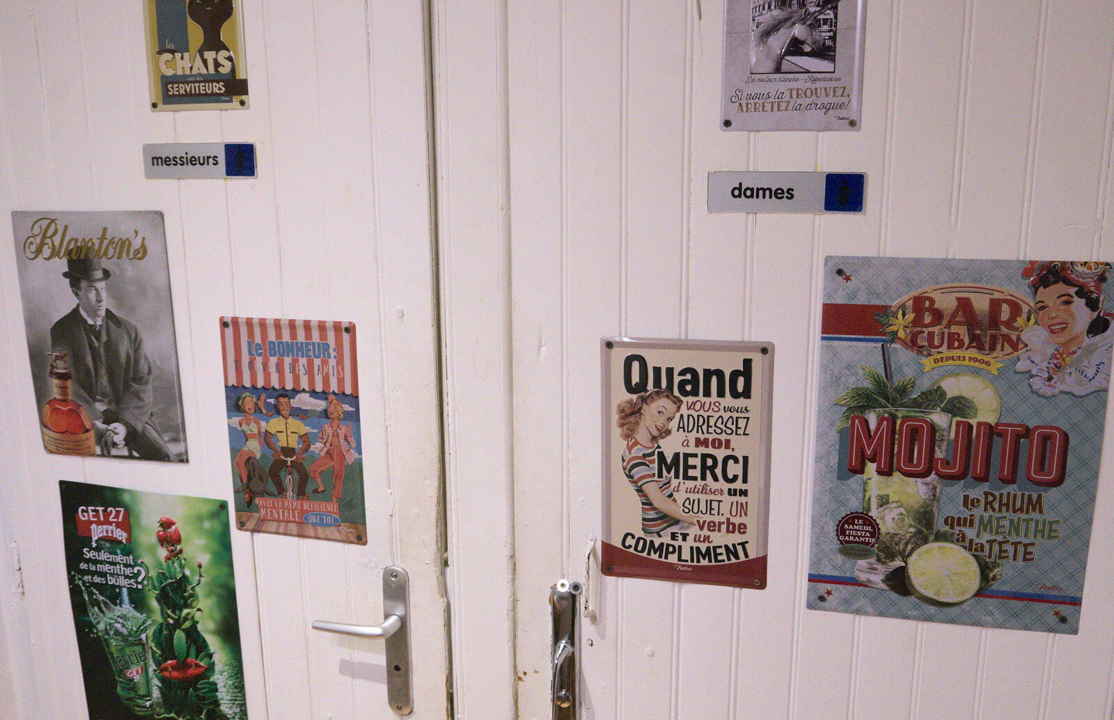 Old posters on the door from Le Gouffre Géant and Grotte de Limousis, Petanque and a Lightning Storm, Languedoc, France - 12th August 2018