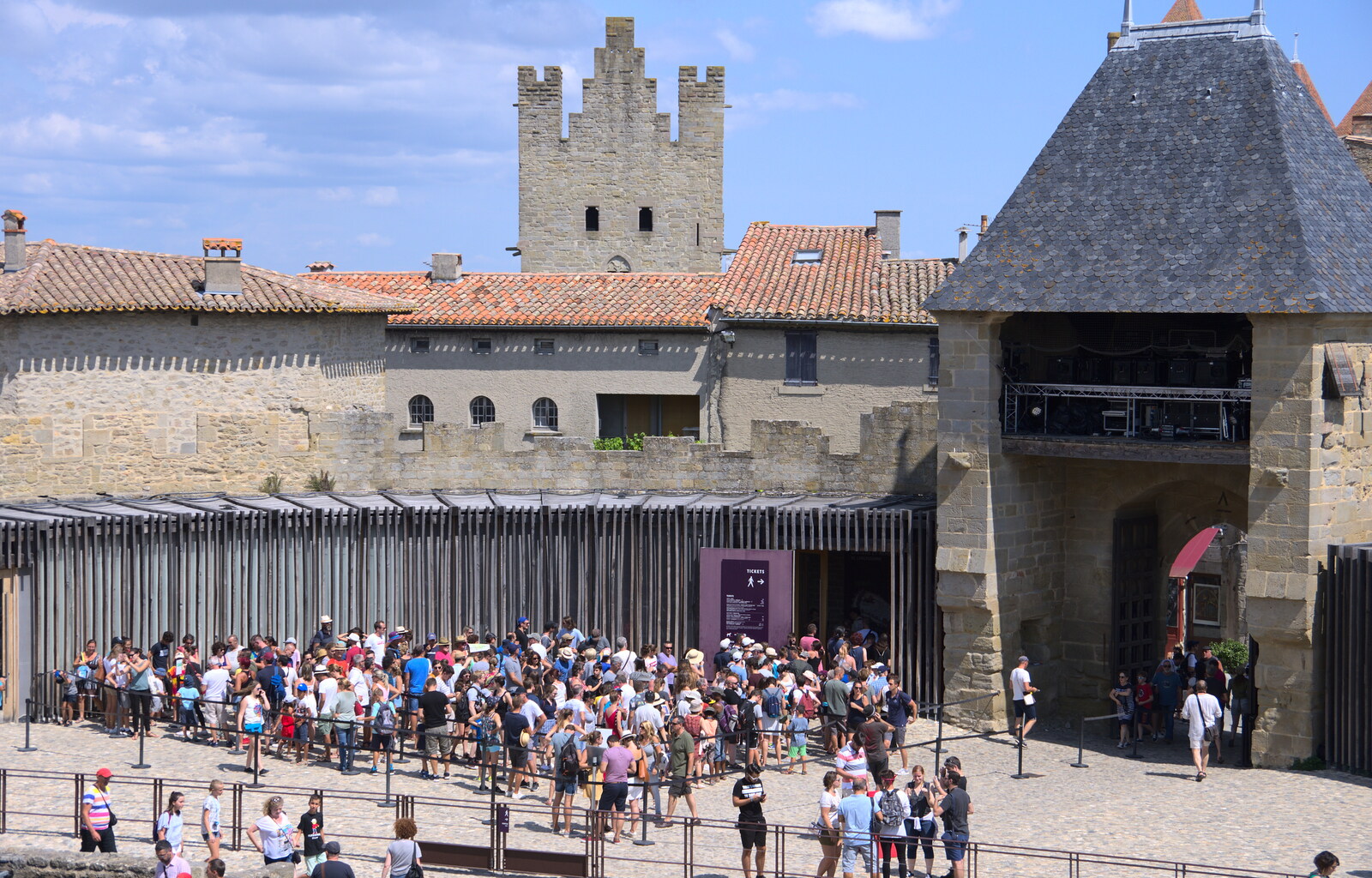 There's a massive queue for tickets from The Château Comtal, Lastours and the Journey Home, Carcassonne, Aude, France - 14th August 2018