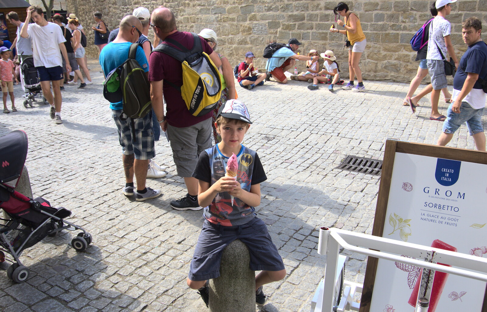 Fred eats his ice cream from The Château Comtal, Lastours and the Journey Home, Carcassonne, Aude, France - 14th August 2018