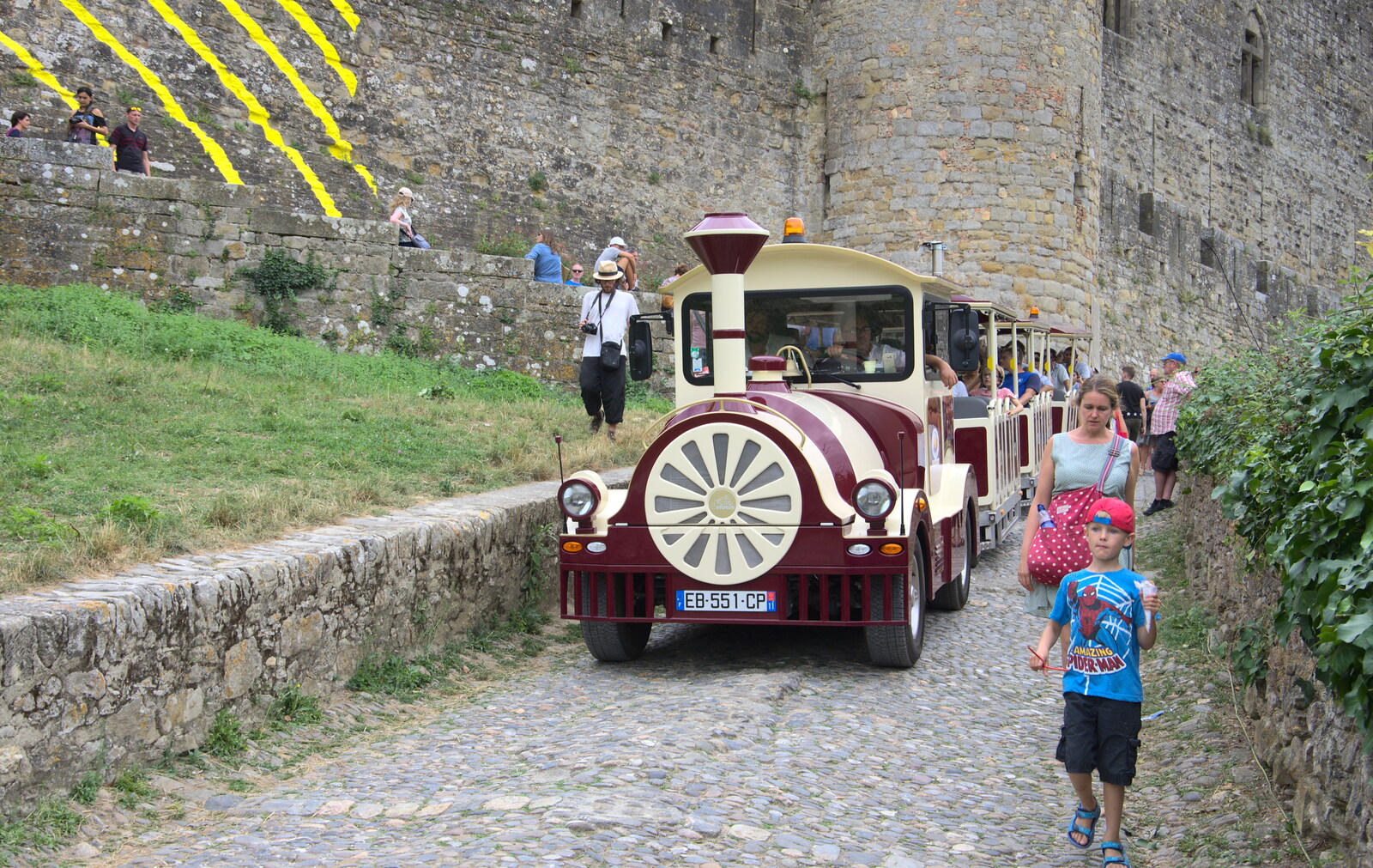 The tourist train passes us on the hill from The Château Comtal, Lastours and the Journey Home, Carcassonne, Aude, France - 14th August 2018