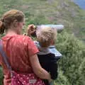 Isobel and Harry have a go with the telescope, The Château Comtal, Lastours and the Journey Home, Carcassonne, Aude, France - 14th August 2018