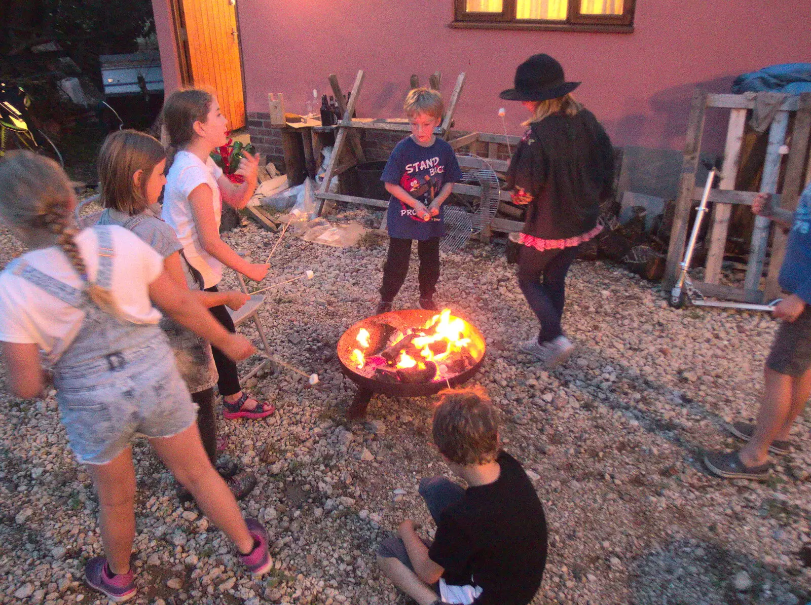 The fire pit is going, from A Summer Party, Brome, Suffolk - 18th August 2018