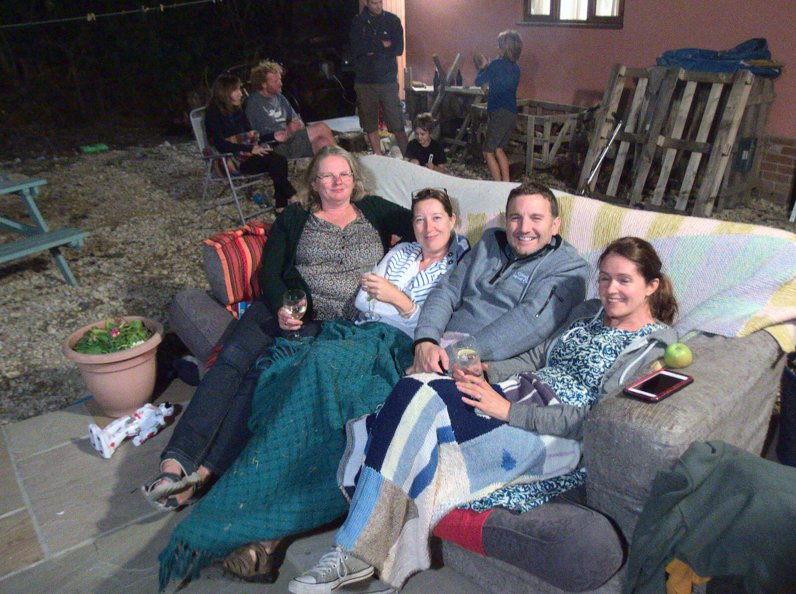 Mega, Suzanne, Clive and Isobel on the sofa from A Summer Party, Brome, Suffolk - 18th August 2018