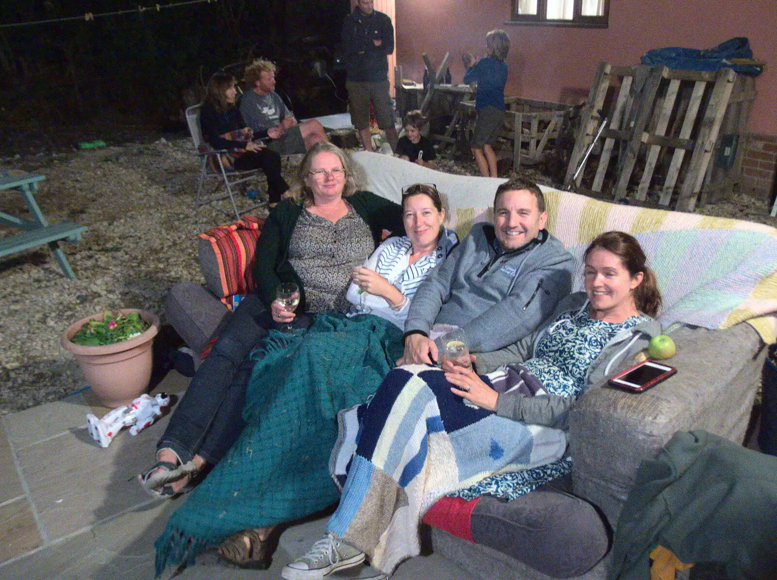 Mega, Suzanne, Clive and Isobel on the sofa, from A Summer Party, Brome, Suffolk - 18th August 2018