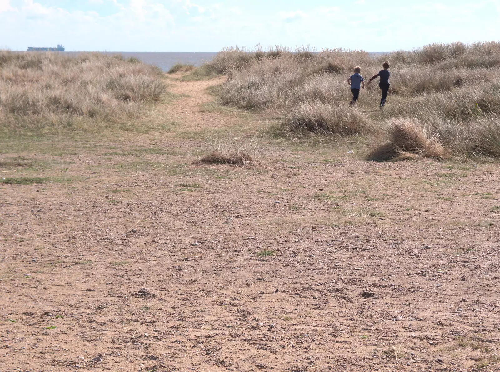 Harry and Fred leg it as soon as we get there, from A Day on the Beach, Southwold, Suffolk - 25th August 2018