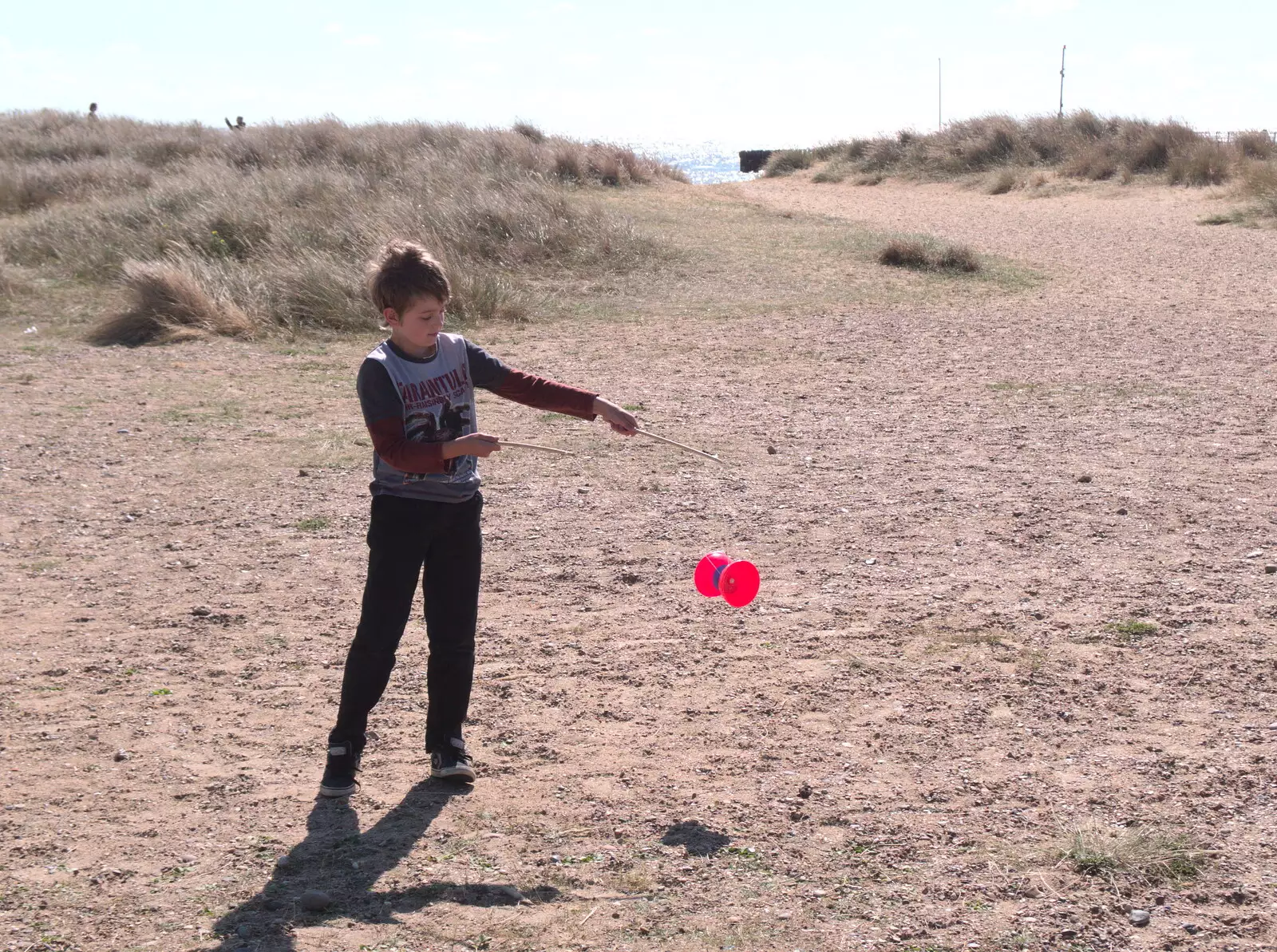 Fred practices some circus skills, from A Day on the Beach, Southwold, Suffolk - 25th August 2018