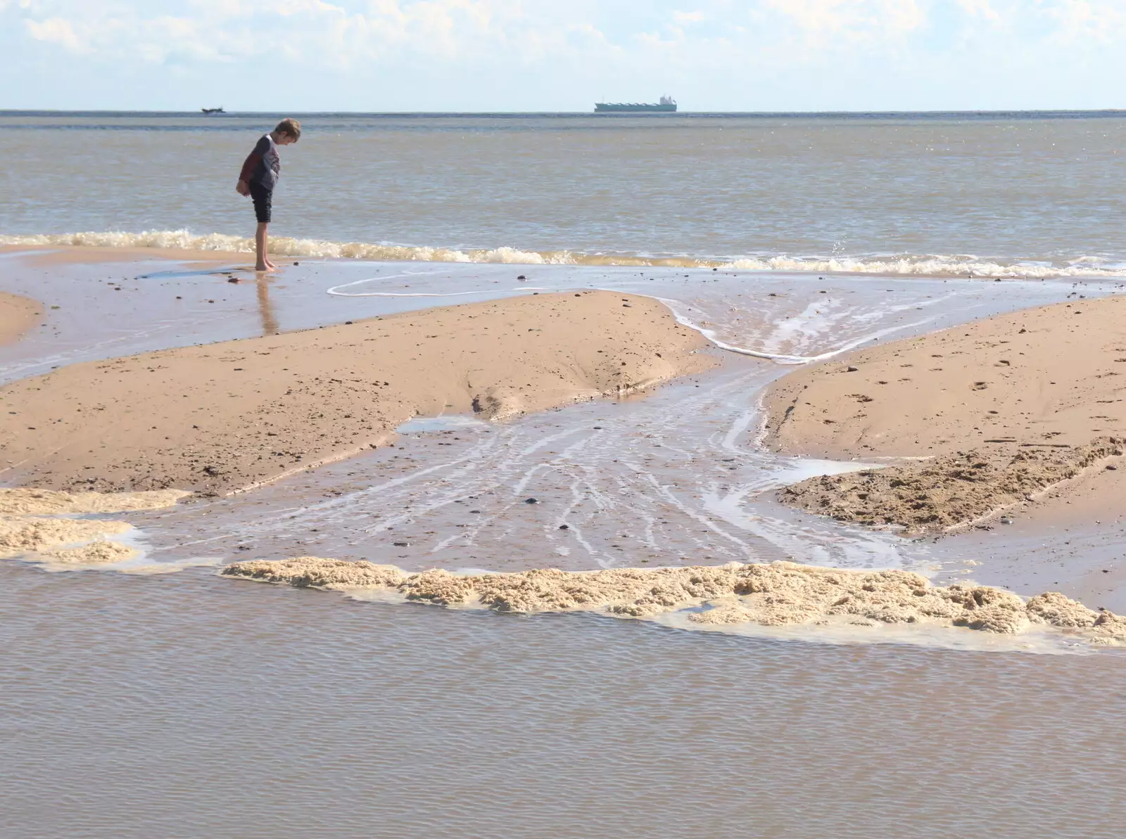 The sea breaks over the sandbar near the river wall, from A Day on the Beach, Southwold, Suffolk - 25th August 2018