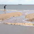 The sea breaks over the sandbar near the river wall, A Day on the Beach, Southwold, Suffolk - 25th August 2018