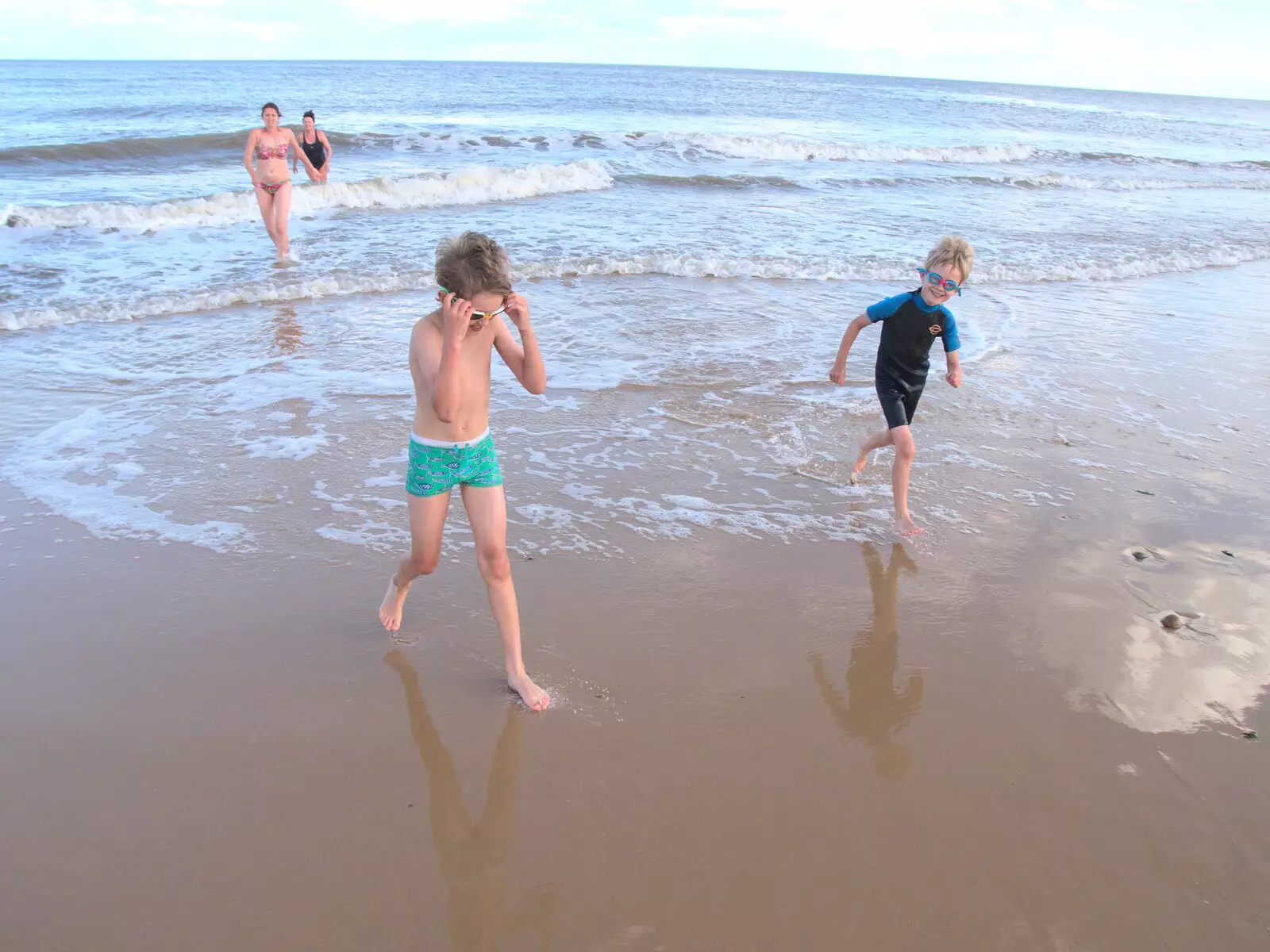 It's cold, so it's not long before everyone runs out of the sea again, from A Day on the Beach, Southwold, Suffolk - 25th August 2018