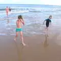 It's cold, so it's not long before everyone runs out of the sea again, A Day on the Beach, Southwold, Suffolk - 25th August 2018