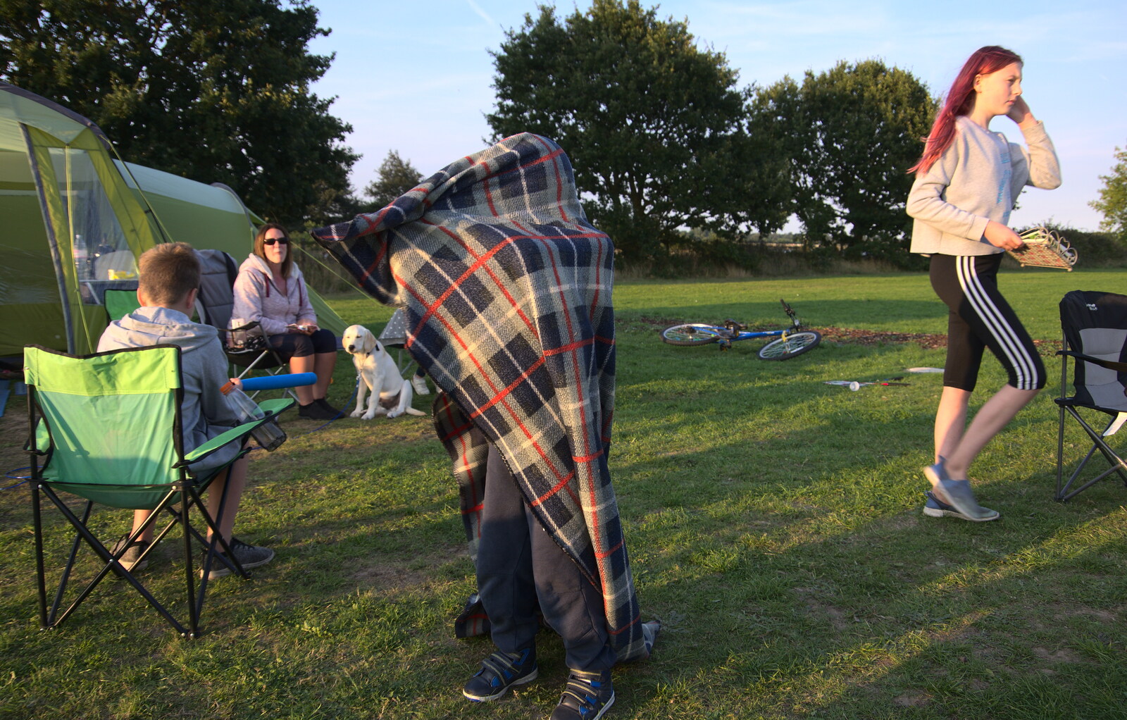 Harry roams around in a blanket disguise from A Spot of Camping, Alton Water, Stutton, Suffolk - 1st September 2018