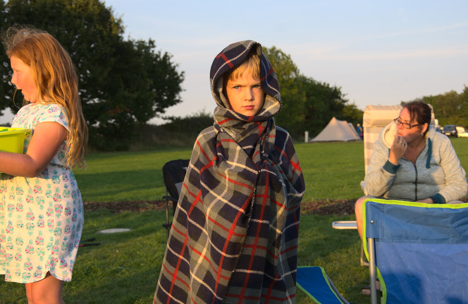 Harry looks like some kind of tartan Bedouin from A Spot of Camping, Alton Water, Stutton, Suffolk - 1st September 2018