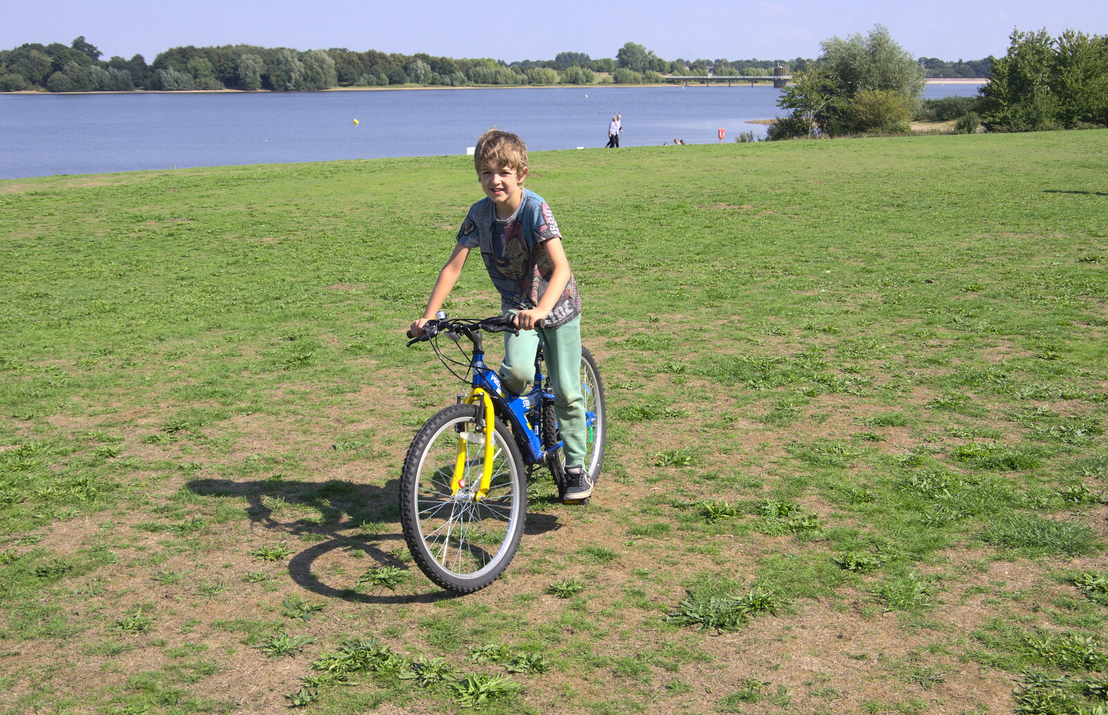 Fred on his bike, down by the resevoir from A Spot of Camping, Alton Water, Stutton, Suffolk - 1st September 2018