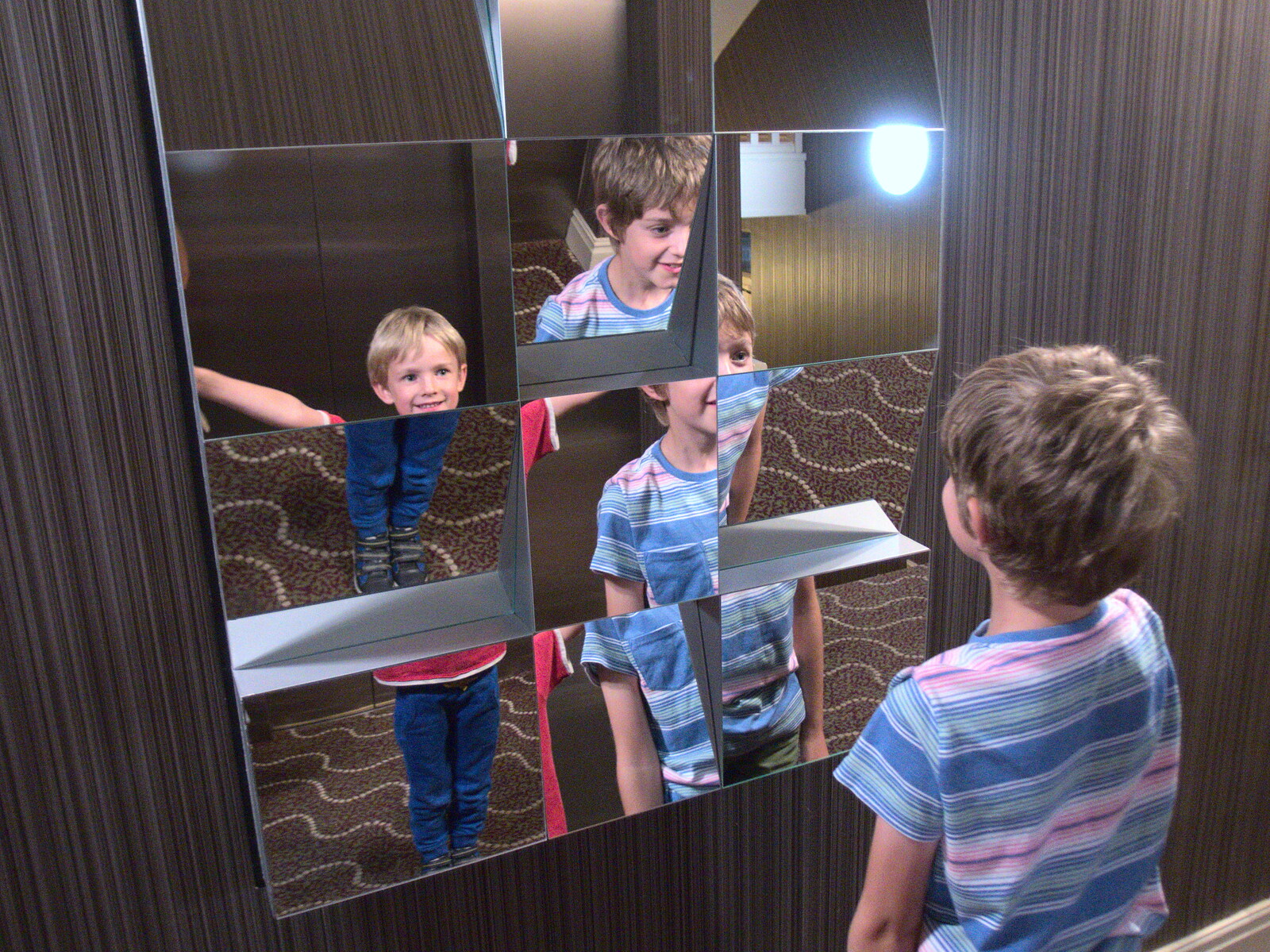 The boys find a funky 1960s-style mirror from A Day at Warwick Castle, Warwickshire - 8th September 2018