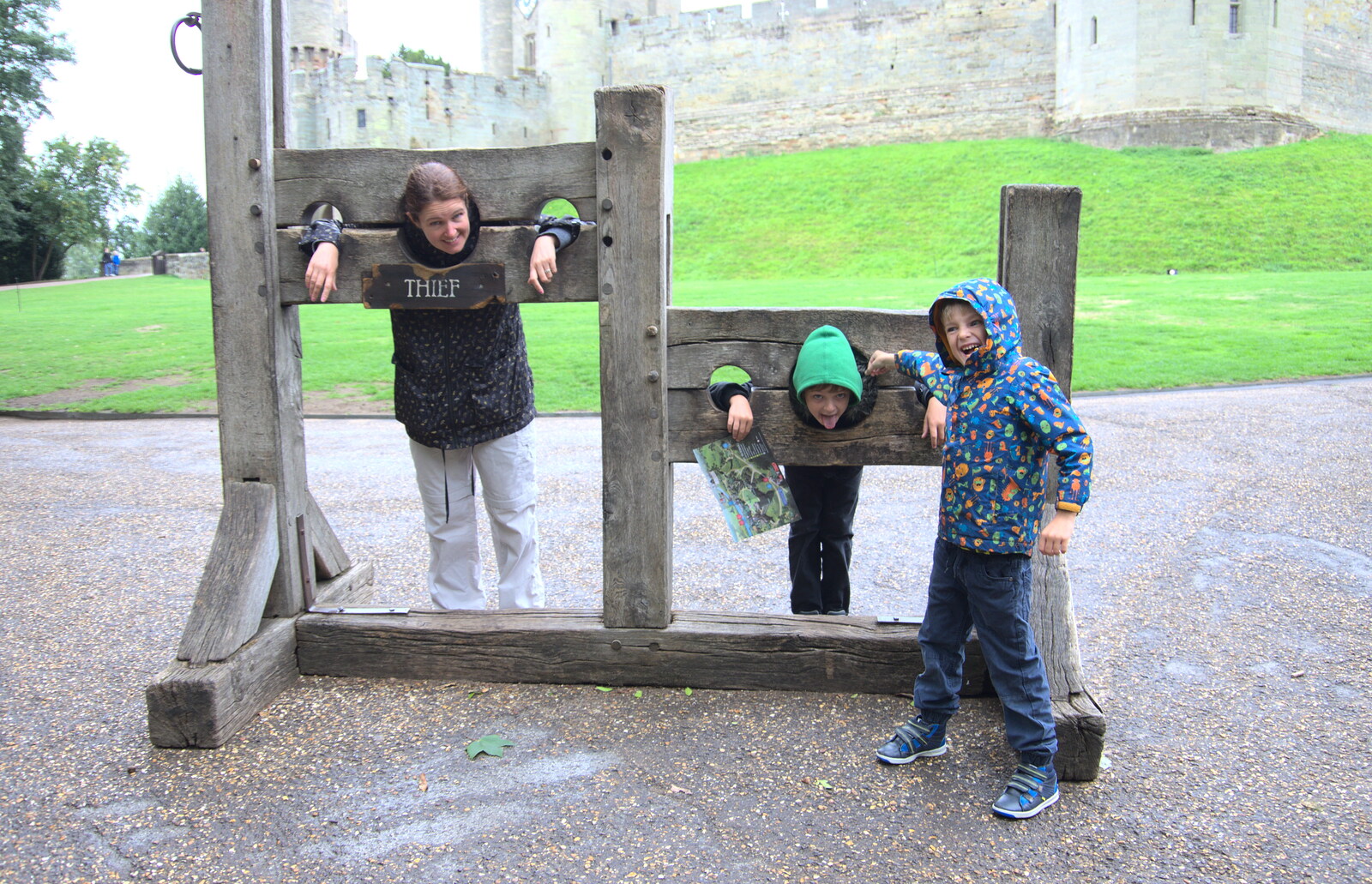 Isobel and Fred in the stocks again from A Day at Warwick Castle, Warwickshire - 8th September 2018