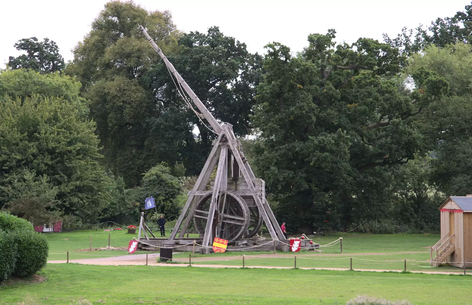 The trebuchet flings its rock, from A Day at Warwick Castle, Warwickshire - 8th September 2018